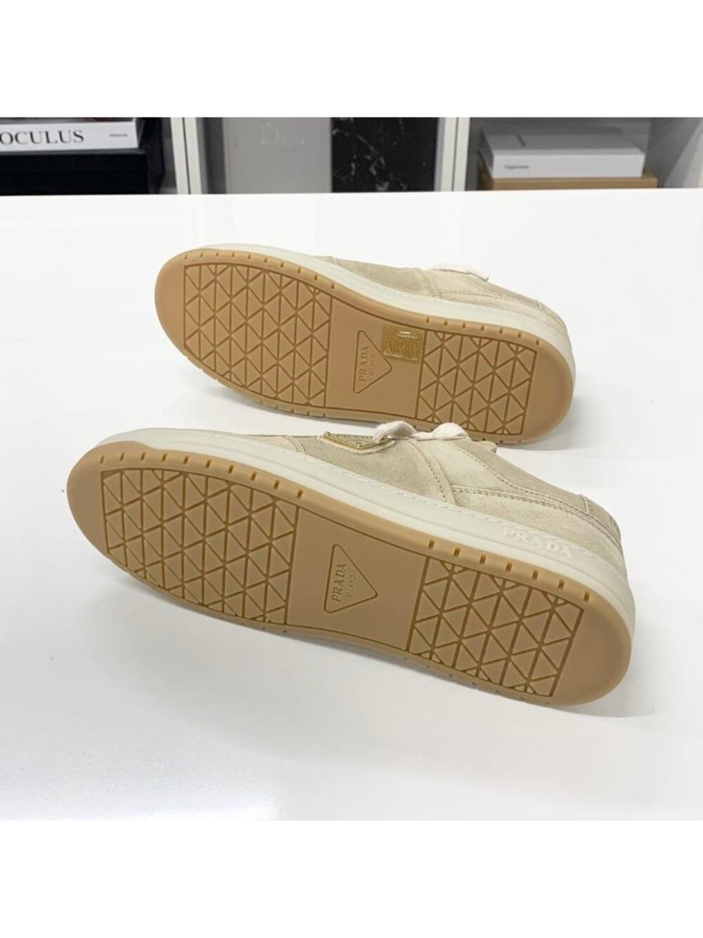 Prada Downtown Logo Delave Suede Sneakers Beige - Picture 6 of 10